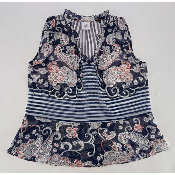 CAbi Women’s Sheer Chiffon Red White Blue Lightweight Tank Top Sz XS # 5349 - Picture 3 of 9